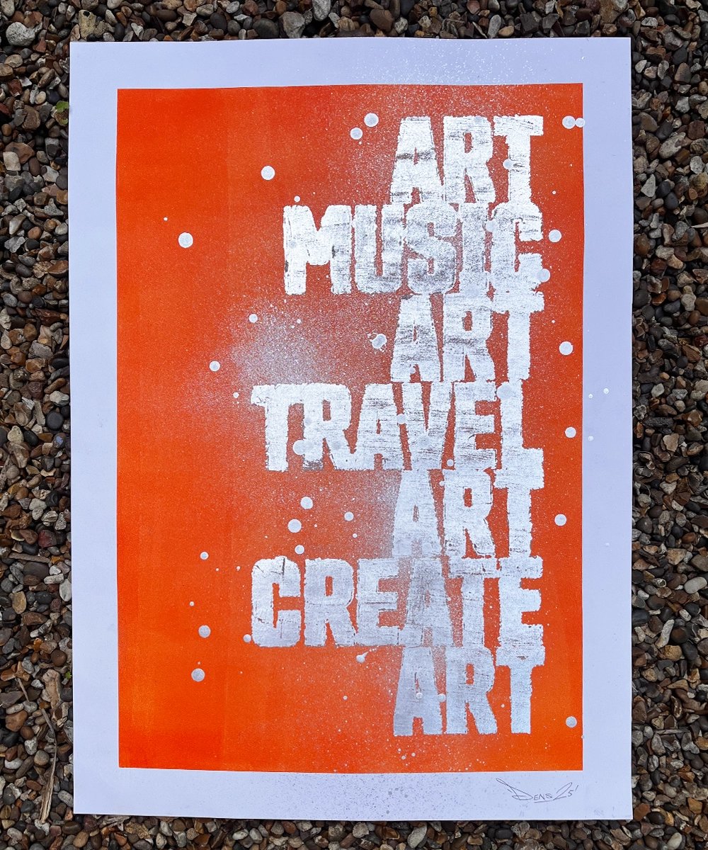 Art Music Travel Create - Acrylic, Silver Leaf and Spray Paint